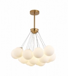 13 Lights Adjustable Gold Pendant Lamp with White Glass Shade & Steel Cable