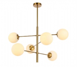 Energy Saving Gold Pendant Lamp Adjustable White Glass Shade for Kitchen Dining