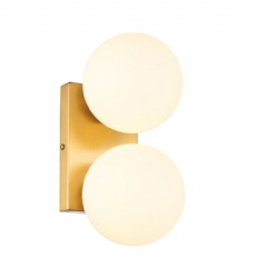 Square 2-Light Gold Wall Lamp with White Glass Shades